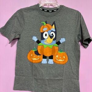 Bluey Gray T-Shirt with Pumpkin Costume Design